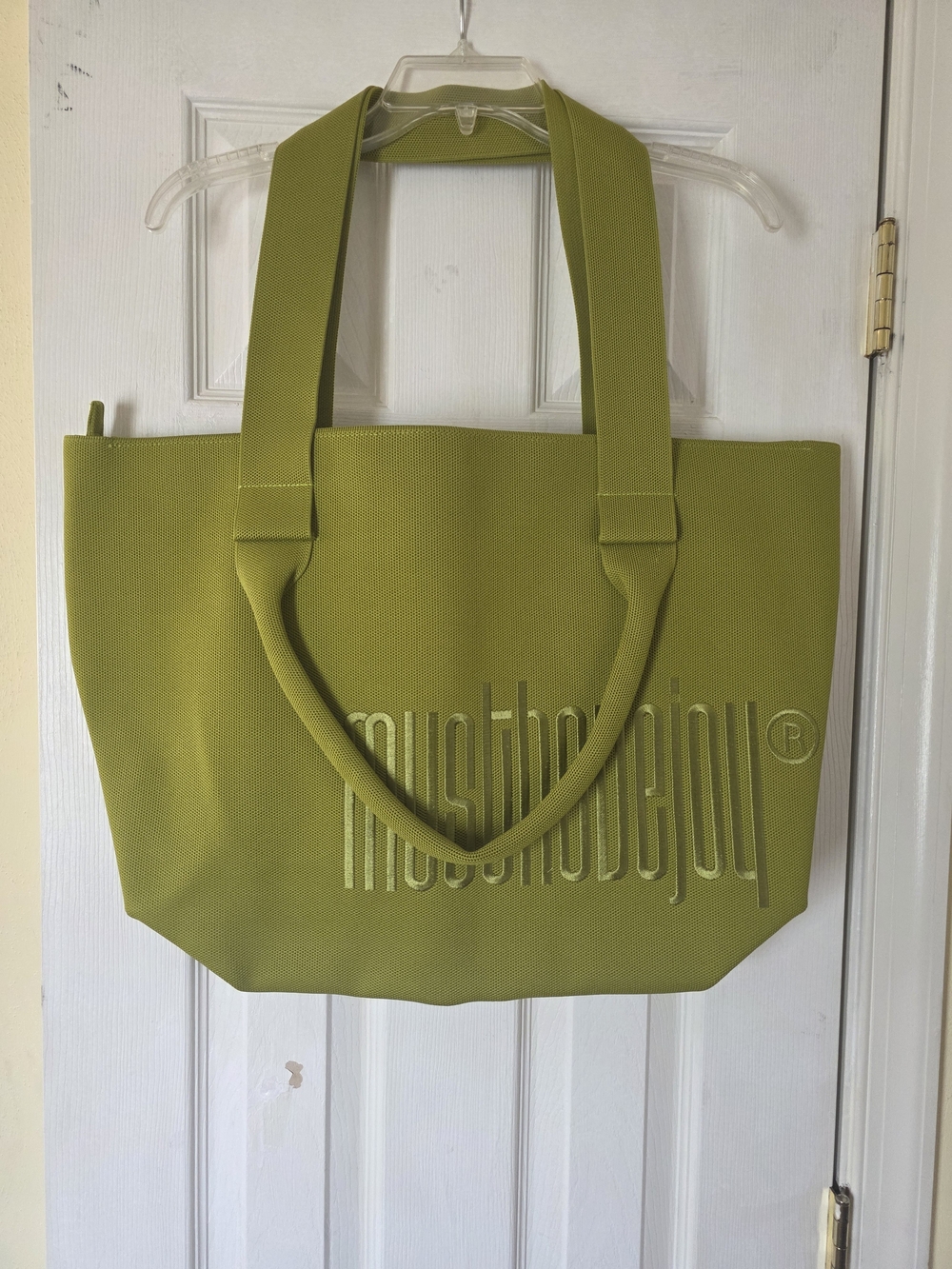 Brand New Must Have Joy Lemongrass Green Embossed Logo Knit Tote